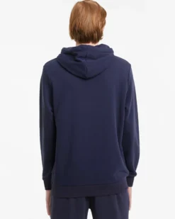 PUMA - Felpa da uomo blu scuro con cappuccio e logo bianco