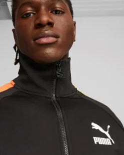 PUMA - Felpa da uomo nera a collo alto con zip frontale