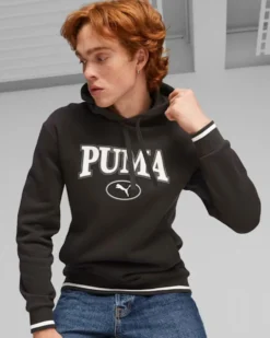 PUMA - Felpa da uomo nera con cappuccio e logo bianco
