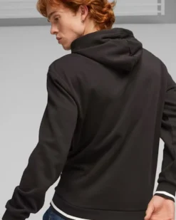 PUMA - Felpa da uomo nera con cappuccio e logo bianco