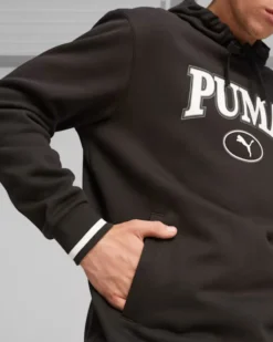 PUMA - Felpa da uomo nera con cappuccio e logo bianco
