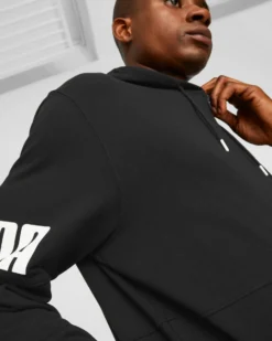 PUMA - Felpa da uomo nera con cappuccio e zip frontale
