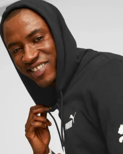 PUMA - Felpa da uomo nera con cappuccio e zip frontale