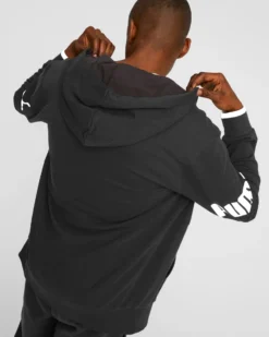 PUMA - Felpa da uomo nera con cappuccio e zip frontale