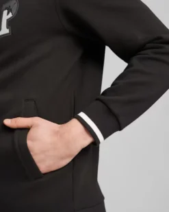 PUMA - Felpa da uomo nera con zip frontale e cappuccio