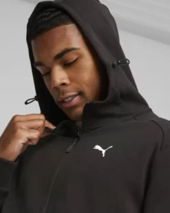 PUMA - Felpa da uomo nera con zip frontale e cappuccio