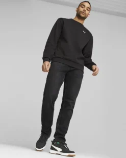 PUMA - Felpa da uomo nera in cotone con logo bianco