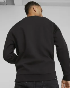 PUMA - Felpa da uomo nera in cotone con logo bianco