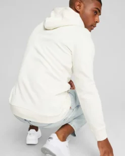PUMA - Felpa da uomo panna con logo colorato e cappuccio