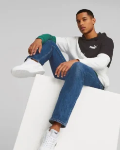 PUMA - Felpa da uomo verde nera e bianca con cappuccio