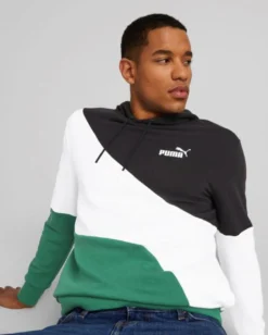 PUMA - Felpa da uomo verde nera e bianca con cappuccio