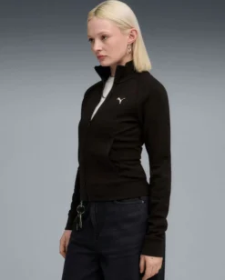 PUMA - FELPA FULL ZIP NERA  ESSENTIAL SLIM TRACK  - DA DONNA, 634323-01