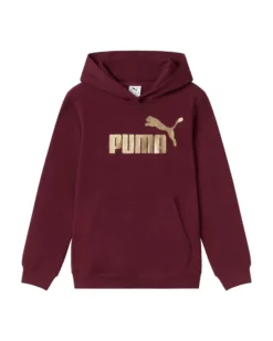PUMA - FELPA JUNIOR ( 7-16 ANNI) BORDEAUX CON CAPPUCCIO  ESSENTIAL + TEXTURED FOIL BIG LOGO, 692208-96