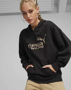 PUMA - FELPA NERA DA DONNA CON LOGO MACULATO ESS+ ANIMAL HD TR 677927-01