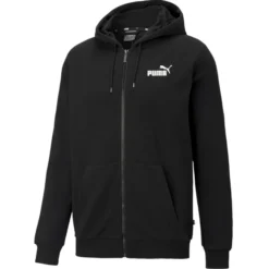 PUMA - Felpa nera da uomo con zip frontale e cappuccio