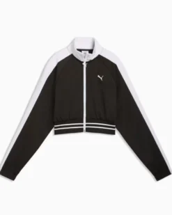 PUMA -FELPA NERA E BIANCA FULL ZIPRELAXED CROPPED TRACK DA DONNA, 634556-01