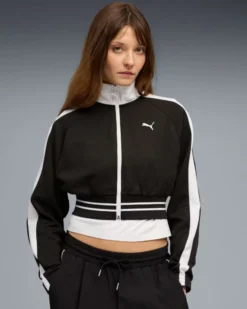 PUMA -FELPA NERA E BIANCA FULL ZIPRELAXED CROPPED TRACK DA DONNA, 634556-01