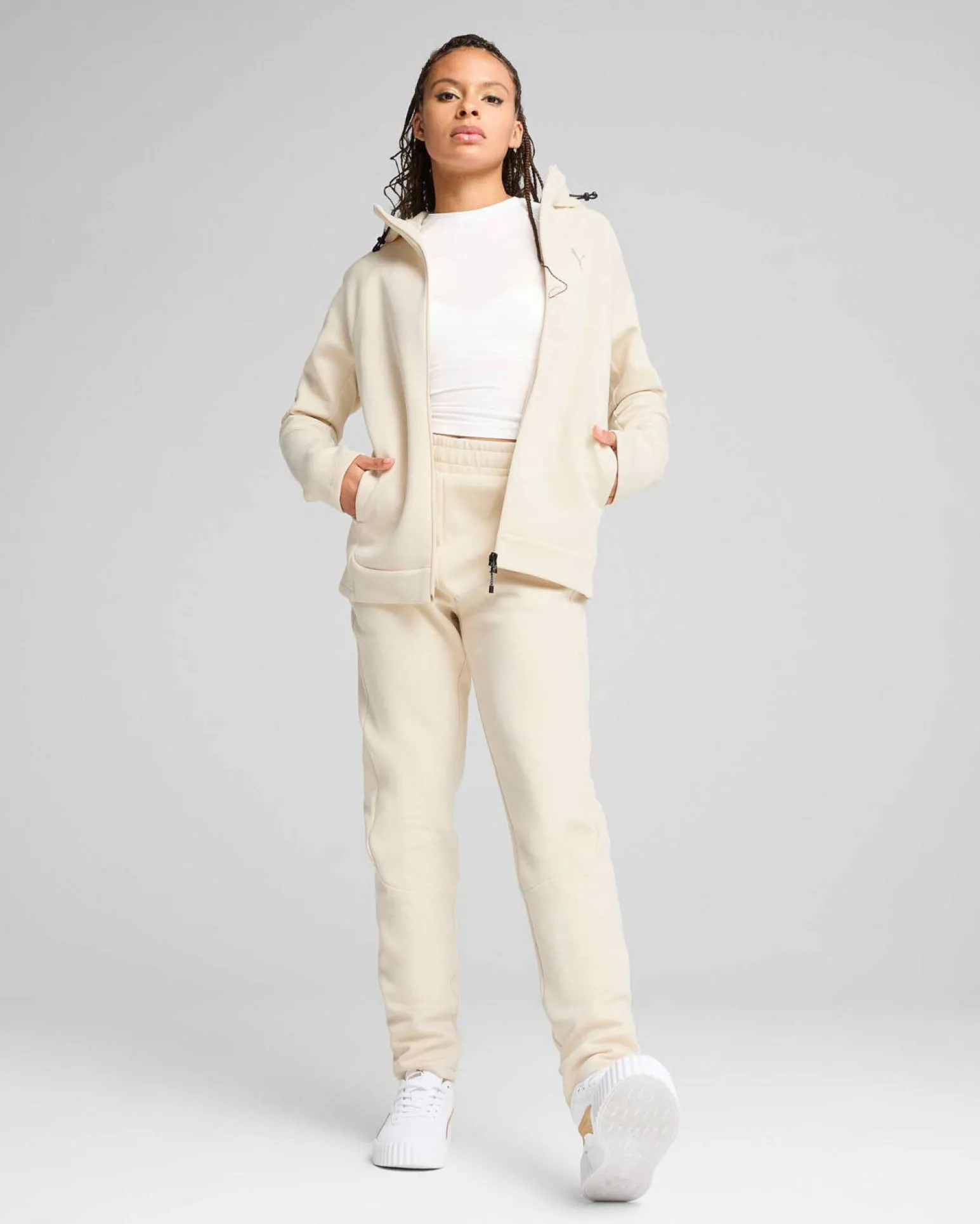 PUMA - FELPA TECH BEIGE DA DONNA CON CAPPUCCIO EVOSTRIPE 685050-87