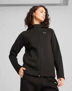 PUMA - FELPA TECH NERA DA DONNA CON CAPPUCCIO EVOSTRIPE 685050-01