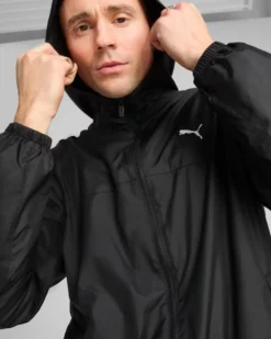 PUMA - GIUBBINO CON CAPPUCCIO FULL ZIP NERO ESSENTIAL REGULAR WINDBREA  DA UOMO,  684625-01
