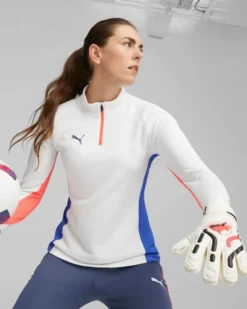 PUMA - Guanti da portiere uomo bianchi e neri con dettagli rossi