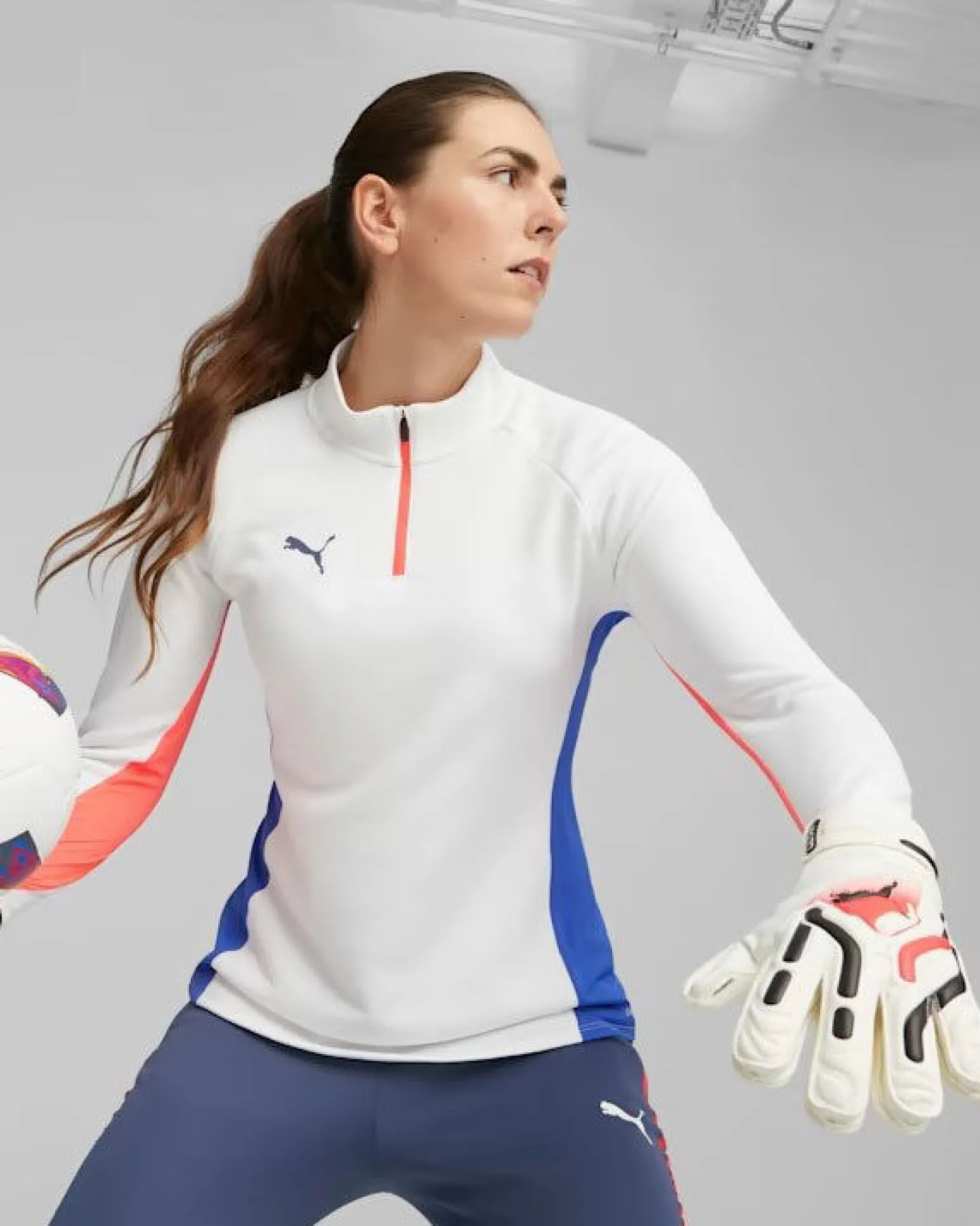 PUMA - Guanti da portiere uomo bianchi e neri con dettagli rossi