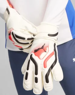 PUMA - Guanti da portiere uomo bianchi e neri con dettagli rossi