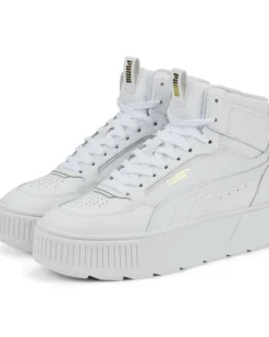 PUMA KARMEN REBELLE MID - Sneakers alta bianca in VERA PELLE con dettagli oro e suola alta