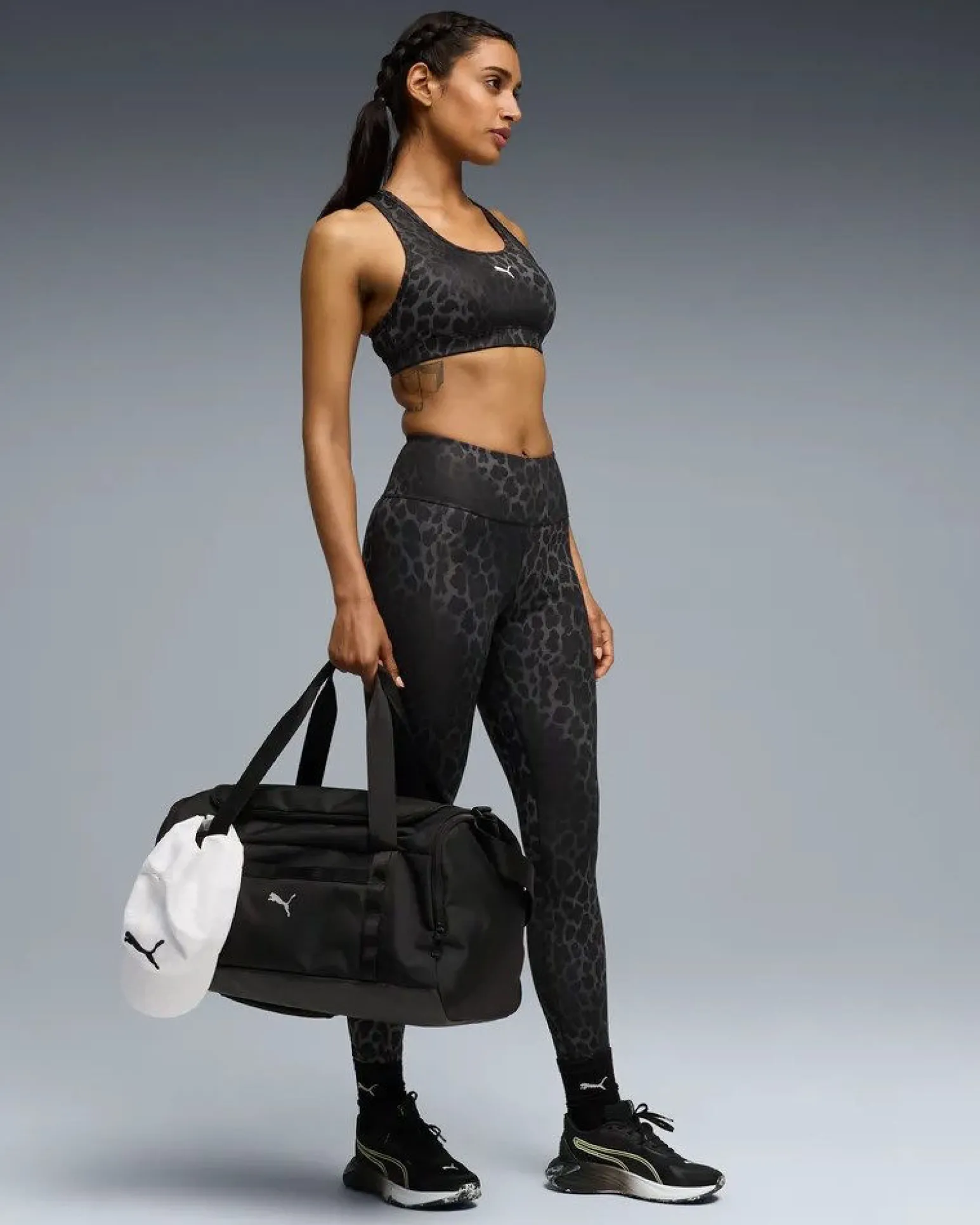 PUMA - LEGGINGS MACULATO NERO E GRIGIO SPOTTED HAZE DA DONNA, 528515-01