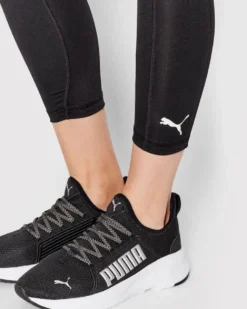 PUMA - Leggins neri a vita alta in tessuto traspirante con logo in vita