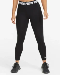 PUMA - Leggins neri a vita alta in tessuto traspirante con logo in vita