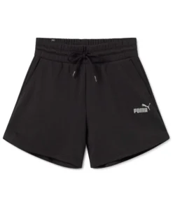 PUMA - Pantaloncini corti a vita alta neri da donna con logo glitterato