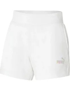PUMA - Pantaloncini corti da donna bianchi con logo metallizzato