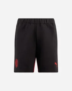PUMA - Pantaloncini corti da uomo neri e rossi con logo Milan
