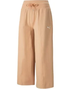 PUMA - Pantalone da donna beige a palazzo con elastico in vita e lacci
