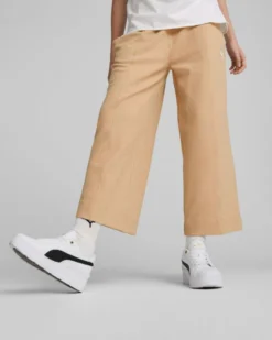 PUMA - Pantalone da donna beige a palazzo con elastico in vita e lacci