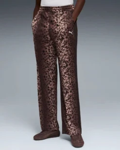 PUMA - PANTALONE DONNA LEOPARDATO NERO E MARRONE T7 LEO LUXE AOPTRACK OP, 634564-01