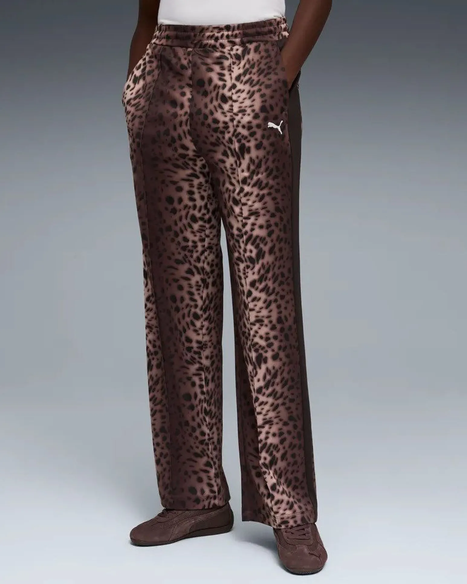 PUMA - PANTALONE DONNA LEOPARDATO NERO E MARRONE T7 LEO LUXE AOPTRACK OP, 634564-01