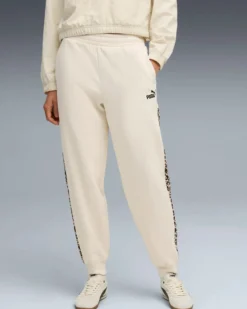 PUMA - PANTALONE PANNA CON BANDE LEOPARDATE ESSENTIAL GRAPHIC ANIMAL COMFORT DA DONNA, 688086-87