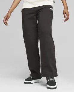 PUMA - Pantalone tuta da donna a gamba dritta nero con logo bianco