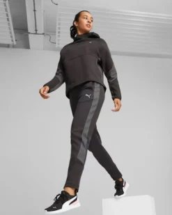 PUMA - Pantalone tuta da donna a vita alta nero in tessuto traspirante