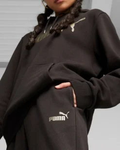 PUMA - Pantalone tuta da donna nero con logo color bronzo