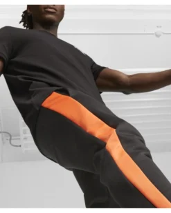 PUMA - Pantalone tuta da uomo nero con elastico alla caviglia e bande laterali
