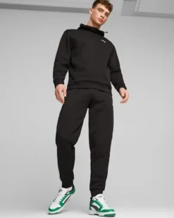 PUMA - Pantalone tuta da uomo nero con logo bianco