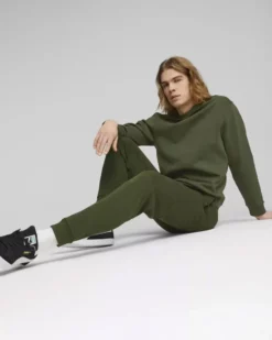 PUMA - Pantalone tuta da uomo verde scuro con logo nero