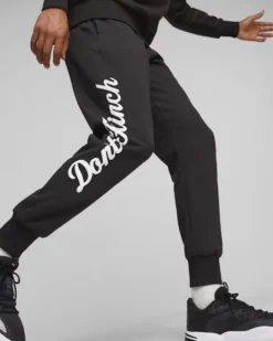 PUMA - Pantalone tuta nero da uomo con stampa laterale