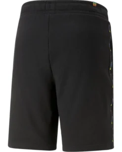 PUMA - Pantaloni corti da uomo neri con logo bianco e stampa logo arcobaleno sui lati