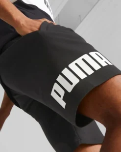 PUMA - Pantaloni corti da uomo neri con logo bianco
