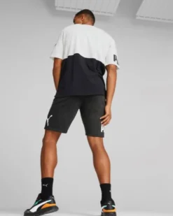 PUMA - Pantaloni corti da uomo neri con logo bianco