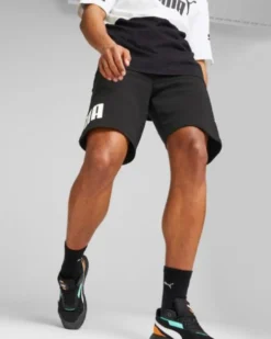 PUMA - Pantaloni corti da uomo neri con logo bianco